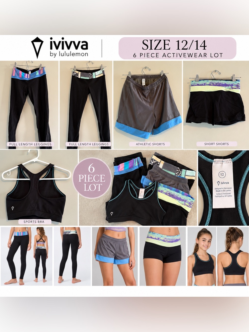 Ivivva Black Athletic Shorts with Blue and Aqua Trim
